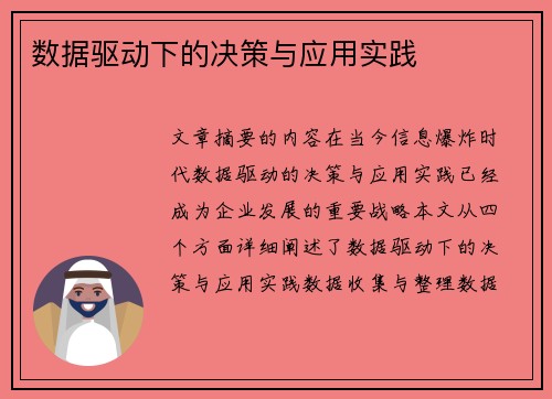 数据驱动下的决策与应用实践